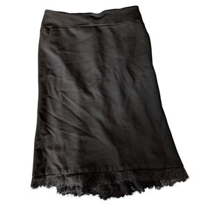 bebe Black Midi Skirt with Lace Hem | Size: 4